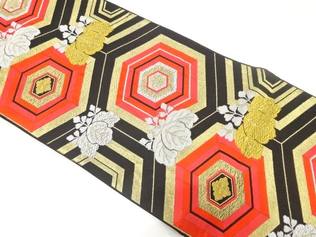 JAPANESE KIMONO / ANTIQUE FUKURO OBI / WOVEN FLORAL KIKKO & PAULOWNIA